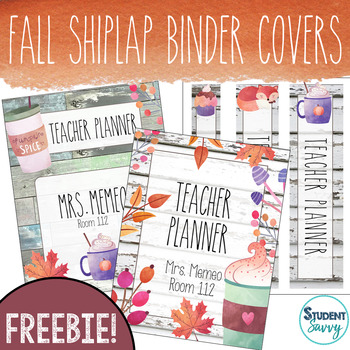 Preview of Free Fall Binder Covers | Free Fall Teacher Planner Covers Shiplap