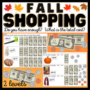 Preview of Fall Shopping Task Cards/ Worksheets- Money Math- Special Education