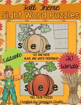 Preview of Fall Sight Word Puzzles EDITABLE