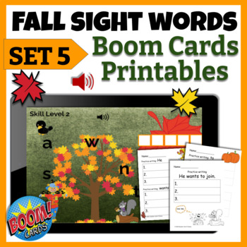 Preview of Fall Sight Words Boom Cards Set 5