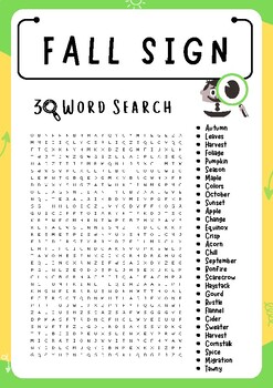 Fall Sign Word Search Puzzle Worksheet Activities, Brain Games | TPT