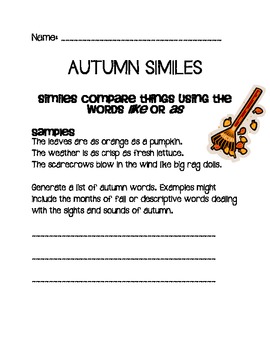 Fall Simile Poem by Ms Third Grade | Teachers Pay Teachers