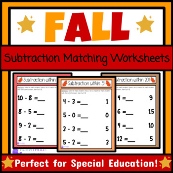 Preview of Fall Subtraction Worksheets | Differentiated Math Facts Practice for Special Ed