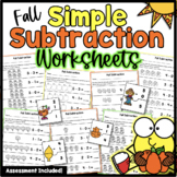 Fall Simple Subtraction Worksheets Kindergarten Numbers 0-5 Math