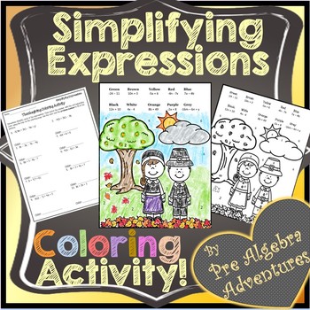 Preview of Thanksgiving Math Simplifying Expressions Coloring Activity