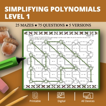 Preview of Fall: Simplifying Polynomials Level 1 Maze Activity