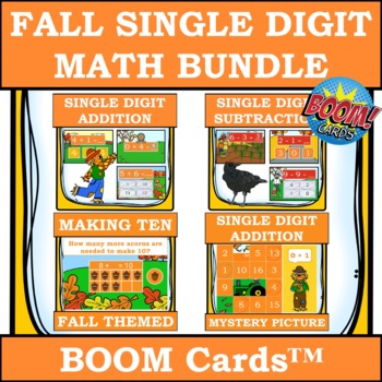 Preview of Fall Single Digit Addition and Subtraction Bundle | Digital BOOM CARDS™ | Math