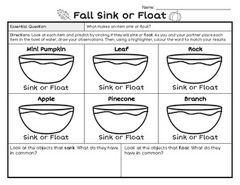 Preview of Fall Sink or Float | Science Activity | Autumn 
