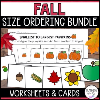 Preview of Fall Size Ordering Math Centers | Order by Size | Cut and Glue