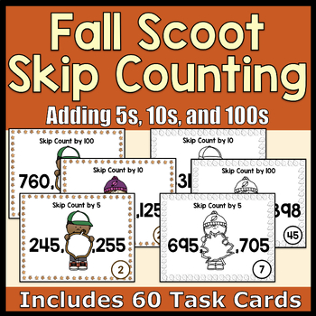 Preview of Fall Skip Counting Scoot Task Cards by Adding 5, 10, and 100