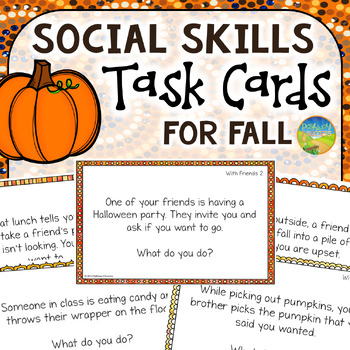 Preview of Social Skills Problem-Solving Scenario Cards for Fall, Autumn, and Halloween