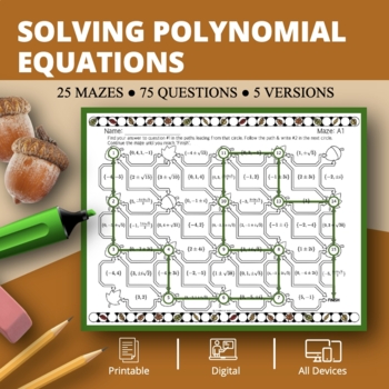 Preview of Fall: Solving Polynomial Equations Maze Activity