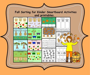 Preview of Fall Sorting/Counting for Kinder Smartboard Activities and Printables