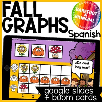 Preview of Fall Spanish Graphs Boom Cards & Google Slides | Bilingual Dual Language Math