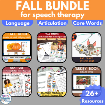 Preview of Fall Speech Language Therapy Growing Bundle | Activities, Crafts, Worksheets