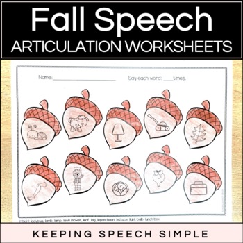 Preview of Fall Speech No Prep Articulation Worksheets