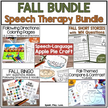 Preview of Fall Speech Therapy Activities - Speech and Language Bundle