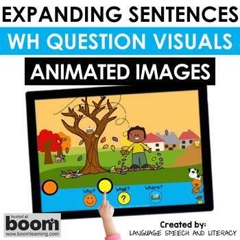 Preview of Fall Speech Therapy Activities WH Question Visuals Expanding Sentences Boom Card