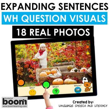 Preview of Fall Speech Therapy Activities with Real Photos and WH Question Visuals, GIFs