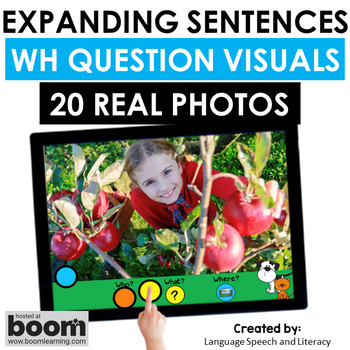 Preview of Fall Speech Therapy Boom Card Language Activity WH Question Visuals Photos GIFs