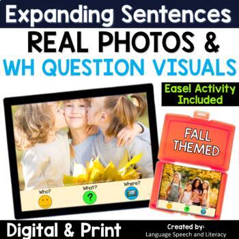 Preview of Fall Speech Therapy Expanding Sentences | WH Question Visuals | Real Photos