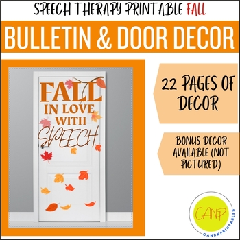 Preview of Fall Speech Therapy Wall Door Decor, Bulletin Board Leaves, Fall in Love Speech