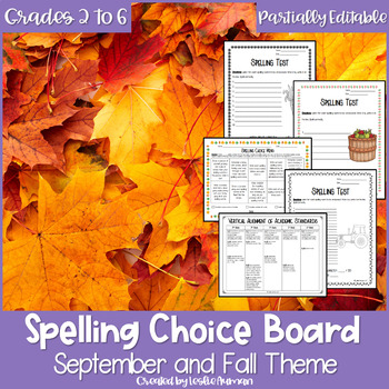 Preview of EDITABLE Back to School Fall and Autumn Spelling Choice Board