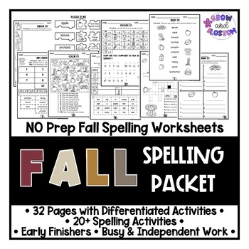 Preview of Fall Spelling Packet: Busy Work, Morning Work & Early Finishers