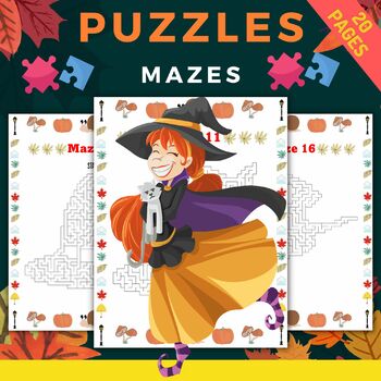 Preview of Fall Spooky Mazes With Solutions - Fun September October Games Activities