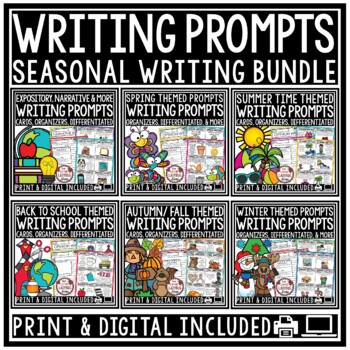 Preview of Fall Spring Winter Writing Prompts Opinion Narrative How-To Graphic Organizers