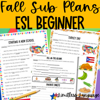 Preview of Fall Sub Plans for ESL Beginners, no prep