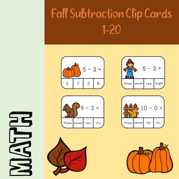 Preview of Fall Subtraction Clip Cards: 1-20