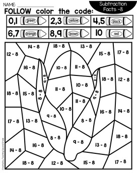 Fall Subtraction Color by Number Math Worksheets Activities Early ...