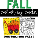 Fall Subtraction Color by Number Math Worksheets Activitie