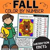 Fall Subtraction Color by Number Worksheets Math Review Mo