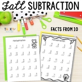 Fall Subtraction Math Fact Fluency from 10 | NO PREP!