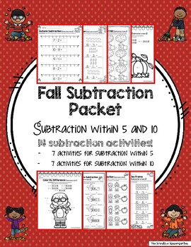 Preview of Fall Subtraction Packet - Subtraction within Five and Ten