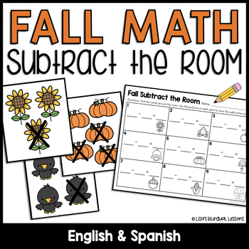 Preview of Fall Subtraction Practice | Subtract the Room Activity (in English & Spanish)