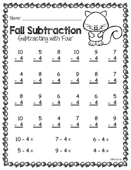 fall subtraction practice worksheets by kikis kubby tpt