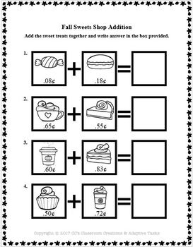 Fall Sweets Shop Adaptive Math Tasks (U.S. Coin Version) by Adaptive Tasks