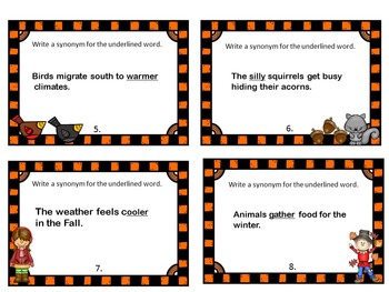 Fall Task Cards - Synonyms and Antonyms by Linda's Learning Center