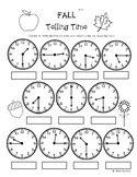 Fall Telling Time (to the quarter hour) Practice Worksheet