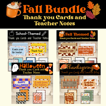 Preview of Fall Thank You Cards and Notes Bundle: School, Halloween, and Thanksgiving!