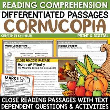 Preview of Fall Thanksgiving Activities Differentiated Close Reading Comprehension Passages