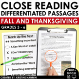 Fall & Thanksgiving Close Reading Comprehension Passages and Questions