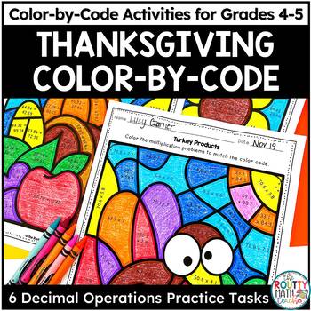 Preview of Fall/Thanksgiving Color by Code Math Activities: Adding and Subtracting Decimals