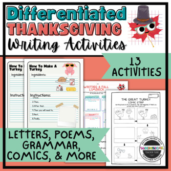 Preview of Differentiated Thanksgiving Writing Activities