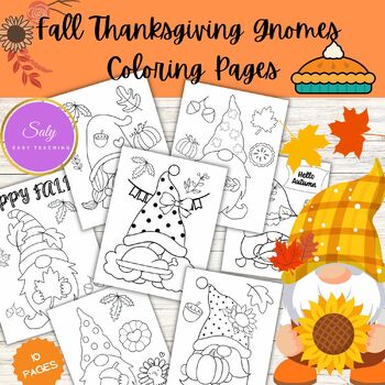 Preview of Fall Thanksgiving Gnomes Coloring Pages