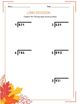 Preview of Fall/Thanksgiving Long Division - Online Learning/Tutoring