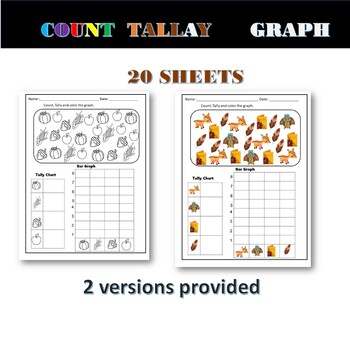 Preview of Fall Thanksgiving Math Graphing Count Tally Color Bar Graph Activity